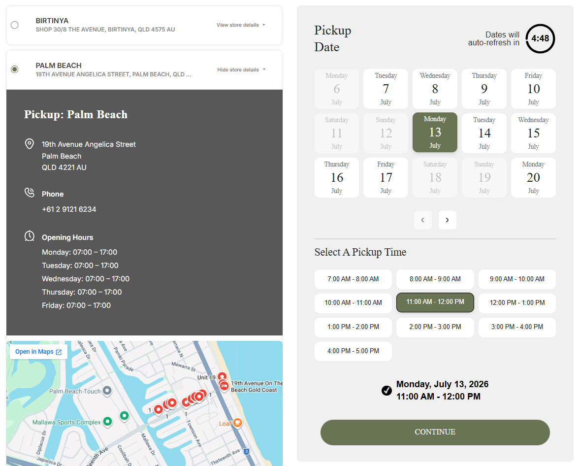 Click & collect pickup scheduler