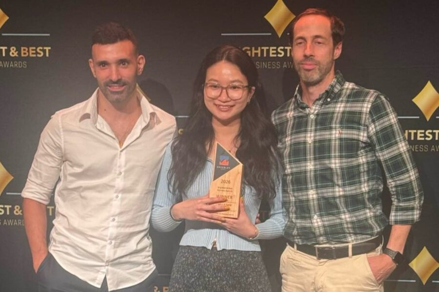 The EUX Digital team holding the 2026 Brightest & Best Business Awards Creative & Digital winner trophy